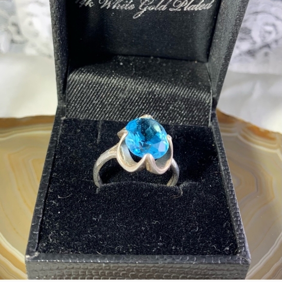 STERLING SILVER BLUE TOPAZ SIZE 7.5 - Picture 3 of 5